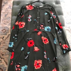 EUC olive Loft dress with ruffle detail